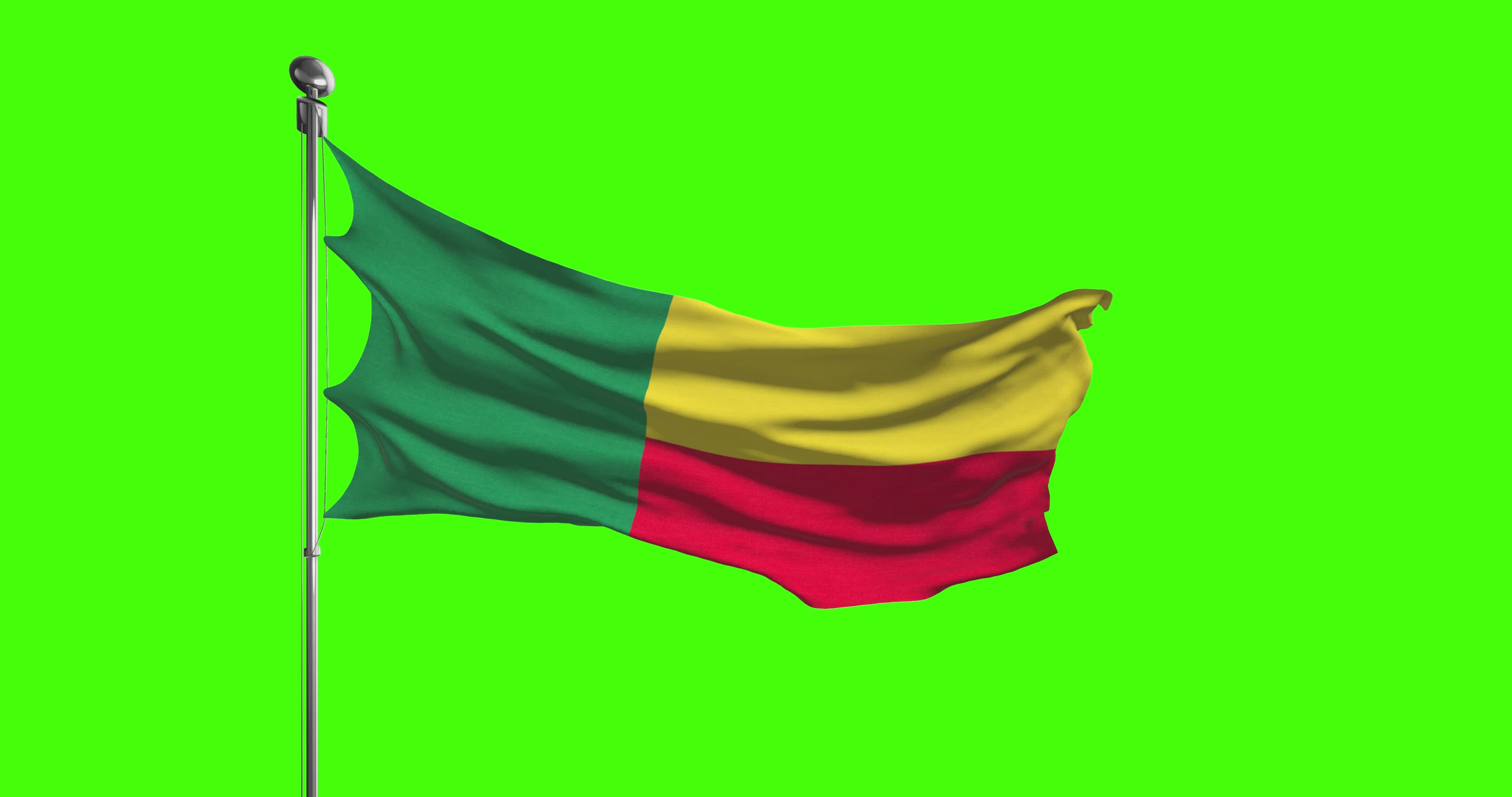 Benin national flag waving on green screen. Chroma key animation
