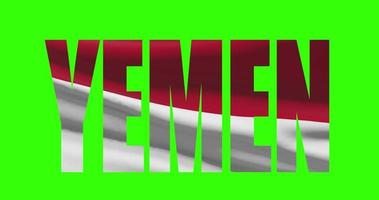 Yemen country lettering word text with flag waving animation on green screen 4K. Chroma key background video