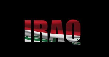 Iraq country name with national flag waving. Graphic layover video