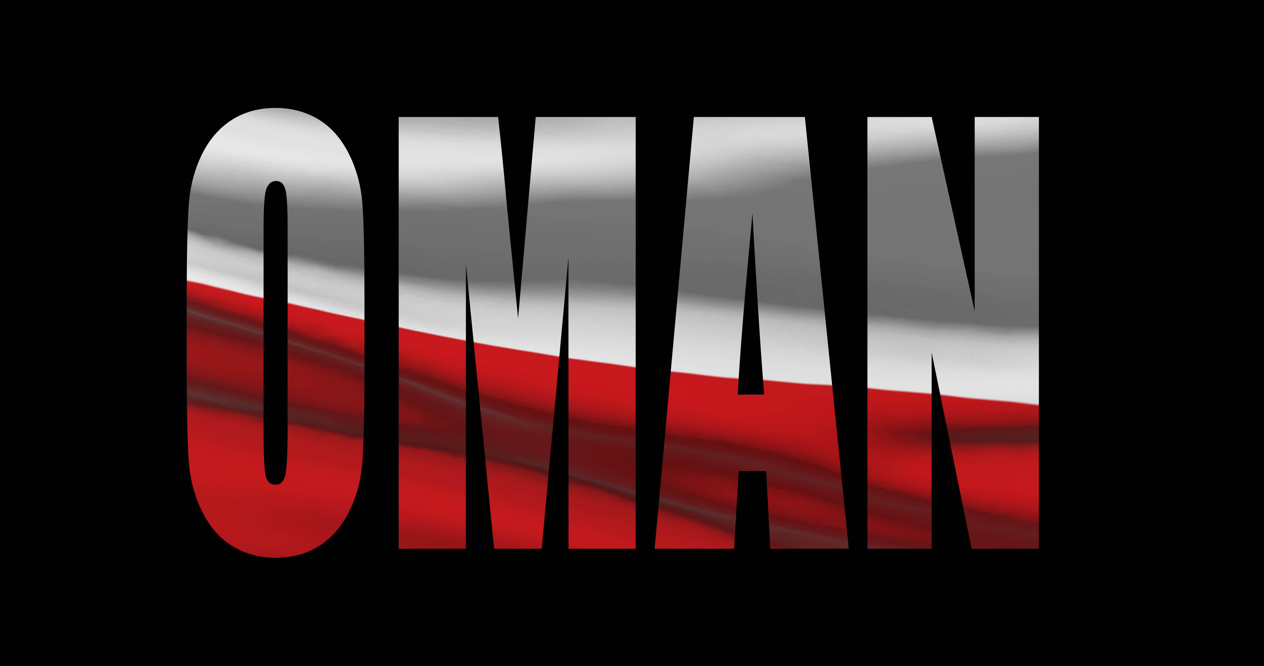 Oman country name with national flag waving. Graphic layover 21018507
