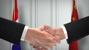 Croatia and China Officials Business Meeting. Diplomacy Deal Animation. Partners Handshake 4K video