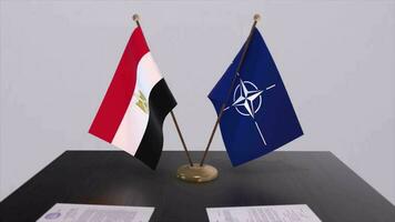 Egypt country national flag and NATO flag. Politics and diplomacy illustration video