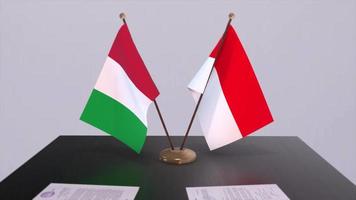 Indonesië en Italië land vlaggen animatie. politiek en bedrijf transactie of overeenkomst video