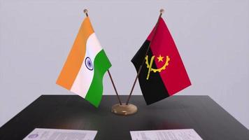 Angola and India national flags. Partnership deal animation, politics and business agreement cooperation video