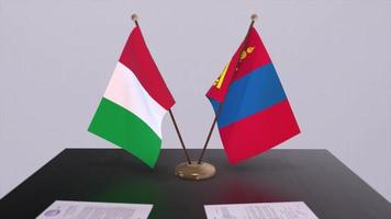 Mongolia y Italia país banderas animación. política y negocio acuerdo o acuerdo video