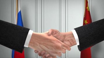 Slovenia and China Officials Business Meeting. Diplomacy Deal Animation. Partners Handshake 4K video