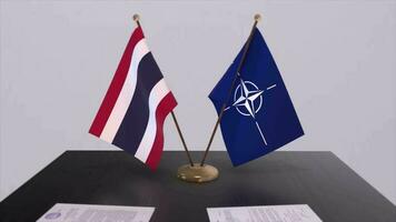 Thailand country national flag and NATO flag. Politics and diplomacy illustration video