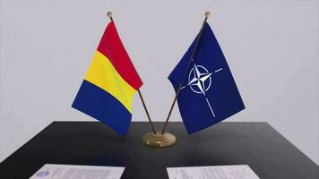 Romania country national flag and NATO flag. Politics and diplomacy illustration video