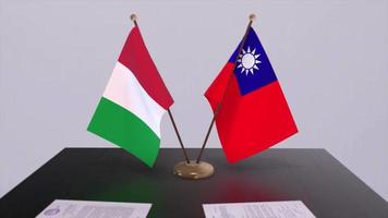 Taiwan and Italy country flags animation. Politics and business deal or agreement video