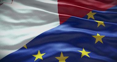 Malta and European Union flag background. Relationship between country government and EU video