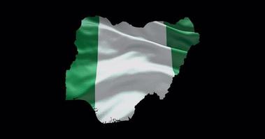 Nigeria outline with waving national flag. Alpha channel background. Country shape with animation video