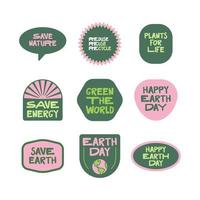 Earth day stickers. Environmental awareness quotes. Green eco friendly lifestyle. vector