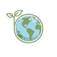 Save earth. Global ecology icon. Planet with green plant leaves growing illustration. vector