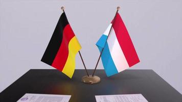 Luxemburg und Deutschland Politik Beziehung Animation. Partnerschaft Deal Bewegung Grafik video