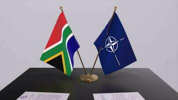 South Africa country national flag and NATO flag. Politics and diplomacy illustration video