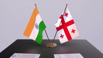 Georgia and India national flags. Partnership deal animation, politics and business agreement cooperation video