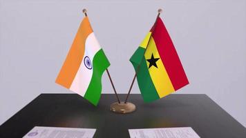 Ghana and India national flags. Partnership deal animation, politics and business agreement cooperation video