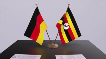 Uganda y Alemania política relación animación. camaradería acuerdo movimiento gráfico video