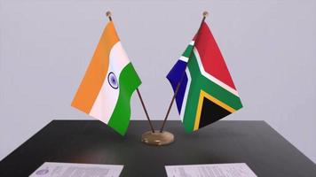 sur África y India nacional banderas camaradería acuerdo animación, política y negocio acuerdo cooperación video