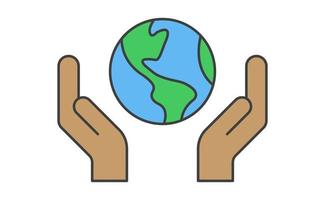 Hand holding planet earth, linear vector icon. Save the planet. Earth day symbol. World Environment Conservation.