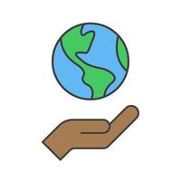 Hand holding planet earth, linear vector icon. Save the planet. Earth day symbol. World Environment Conservation.