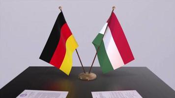 Hungary and Germany politics relationship animation. Partnership deal motion graphic video