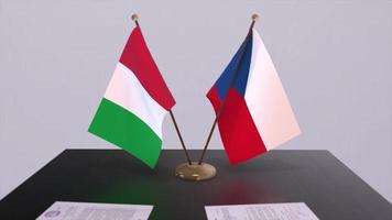 Czech Republic and Italy country flags animation. Politics and business deal or agreement video