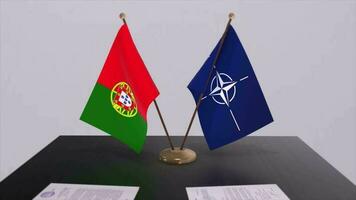 Portugal country national flag and NATO flag. Politics and diplomacy illustration video