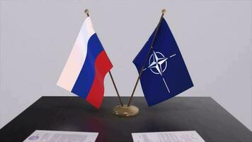 Russia nazione nazionale bandiera e NATO bandiera. politica e diplomazia illustrazione video