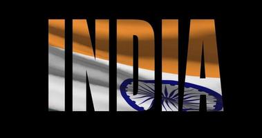 India country name with national flag waving. Graphic layover video