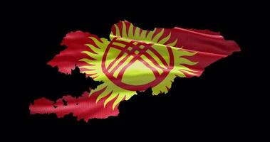 Kyrgyzstan outline with waving national flag. Alpha channel background. Country shape with animation video