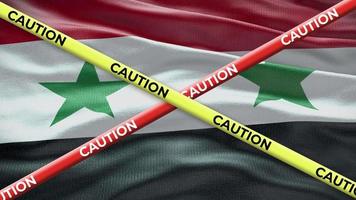 Syria national flag with caution tape animation. Social issue in country, news illustration video