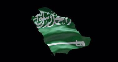 Saudi Arabia outline with waving national flag. Alpha channel background. Country shape with animation video