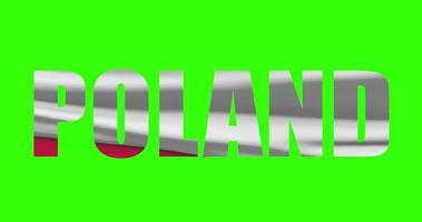 Polônia país letras palavra texto com bandeira acenando animação em verde tela 4k. croma chave fundo video