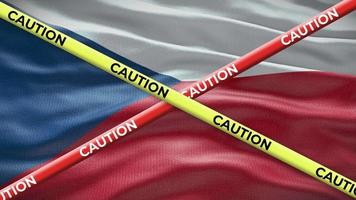 Czech national flag with caution tape animation. Social issue in country, news illustration video