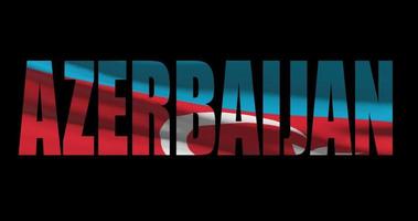 Azerbaijan country name with national flag waving. Graphic layover video