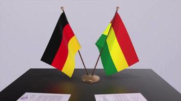 Bolivia and Germany politics relationship animation. Partnership deal motion graphic video