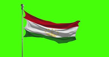 Tajikistan national flag waving on green screen. Chroma key animation. United Kingdom politics illustration video