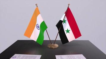 Syria and India national flags. Partnership deal animation, politics and business agreement cooperation video