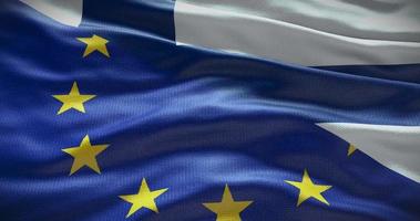 Finland and European Union flag background. Relationship between country government and EU video