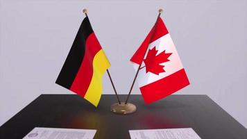 Canada et Allemagne politique relation animation. Partenariat traiter mouvement graphique video