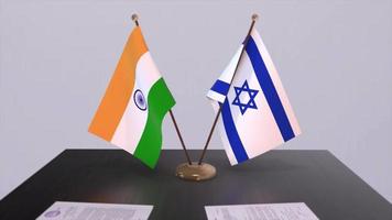Israël en Indië nationaal vlaggen. vennootschap transactie animatie, politiek en bedrijf overeenkomst samenwerking video
