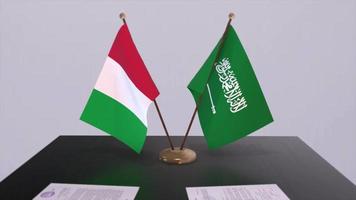 Saudi Arabia and Italy country flags animation. Politics and business deal or agreement video