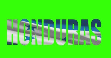 Honduras land belettering woord tekst met vlag golvend animatie Aan groen scherm 4k. chroma sleutel achtergrond video