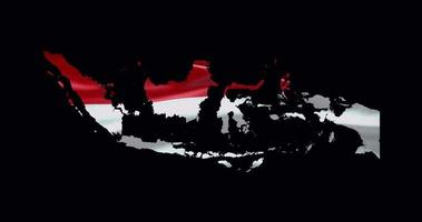 Indonesia outline with waving national flag. Alpha channel background. Country shape with animation video