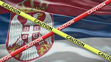 Serbia national flag with caution tape animation. Social issue in country, news illustration video