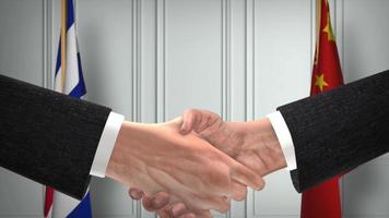 Cuba and China Officials Business Meeting. Diplomacy Deal Animation. Partners Handshake 4K video