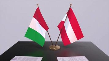 Austria e Italia nazione bandiere animazione. politica e attività commerciale affare o accordo video