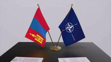 Mongolia country national flag and NATO flag. Politics and diplomacy illustration video