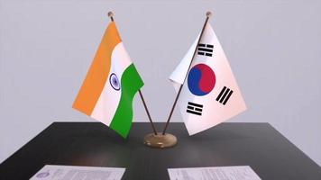 South Korea and India national flags. Partnership deal animation, politics and business agreement cooperation video